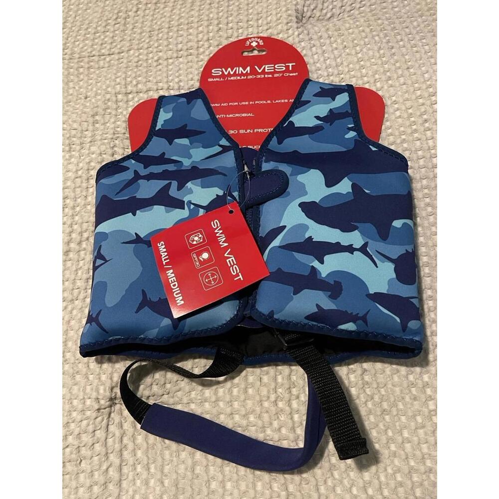 Blue Camo Kids Swim Vest • Small/Medium • Learn to Swim Float Vest